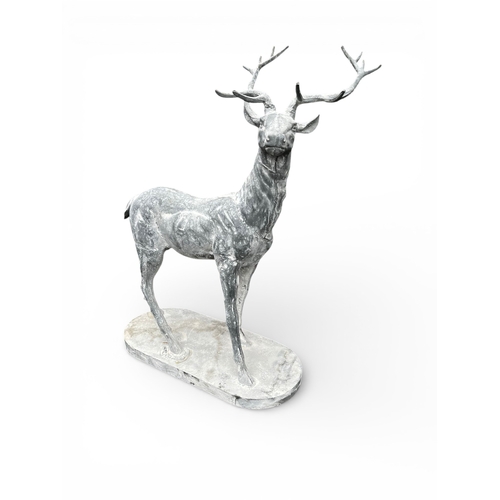36A - Pair of good quality cast iron stags with lead effect on plinths {140cm H x 120cm W x 75cm D}