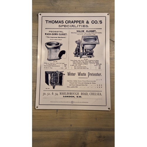 Thomas Crapper metal advertising sign. {20 cm H x 15 cm W}.