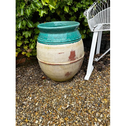 30A - Pair of good quality glazed terracotta urns. {69 cm H x 51 cm Dia.}.