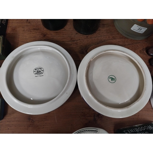 15 - Two Bristol Pottery Harp Lager ceramic ashtrays. {4 cm H x 15 cm Dia].