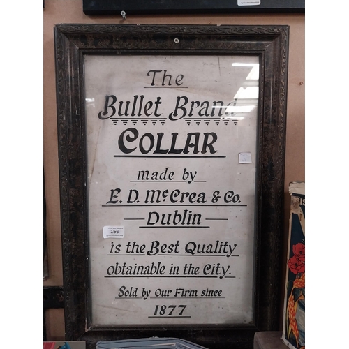156 - The Bullet Brand Collar made by E D McCrea Dublin framed showcard. {57 cm H x 39 cm W}.