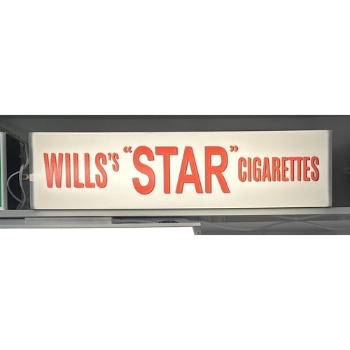 15A - Wills's Star Cigarettes light up advertising box. {18 cm H x 70 cm W  x 12 cm D}.