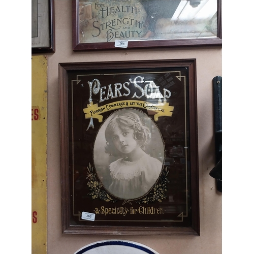 163 - Pears Soap reverse painted glass advertising sign mounted in wooden frame. {50 cm H x 30 cm W}.
