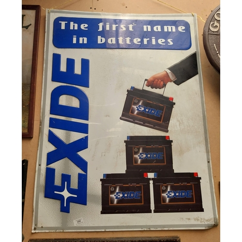 Exide Batteries tin plate advertising sign. {98 cm H x 73 cm W}.