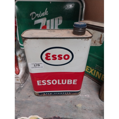 179 - Collection of five oil cans - Two Solexine BP,  RL1500, Essolube and Uniflo etc. {23 cm H x 16 cm W ... 