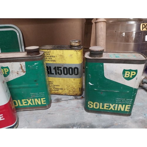 179 - Collection of five oil cans - Two Solexine BP,  RL1500, Essolube and Uniflo etc. {23 cm H x 16 cm W ... 