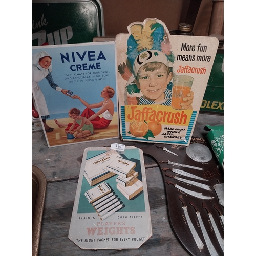 180 - Collection of three 1960's showcards - Player's Weight, Nivea Creme and Jaffacrush {29 cm H x 22 cm ... 