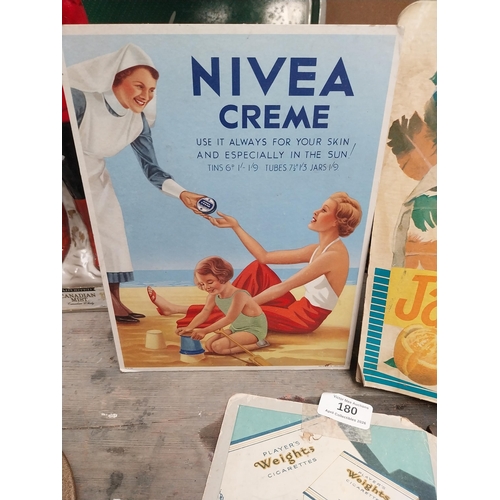 180 - Collection of three 1960's showcards - Player's Weight, Nivea Creme and Jaffacrush {29 cm H x 22 cm ... 