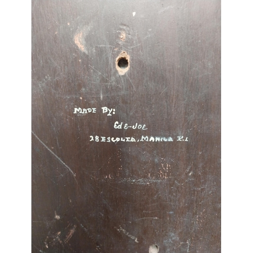 181 - Weapons of Moroland Samboanga City Philippines advertising shield. {37 cm H x 30 cm W}.