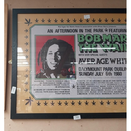216 - Bob Marley and the Wailers Dalymount Park Sunday July 6th pictorial concert poster. {65 cm H x 91 cm... 