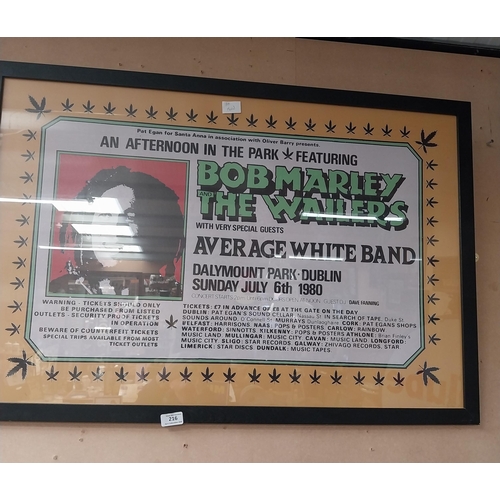 216 - Bob Marley and the Wailers Dalymount Park Sunday July 6th pictorial concert poster. {65 cm H x 91 cm... 
