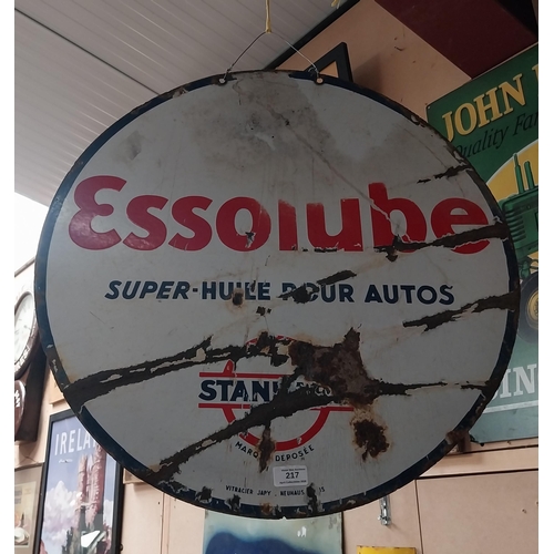 217 - Essolube double sided enamel advertising sign. {61 cm Dia.}.