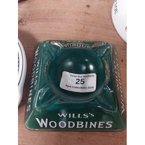 25 - Will's Woodbine glass advertising ashtray. { 4cm H X 10cm Sq. }.  And The Grand Central Hotel  Belfa... 