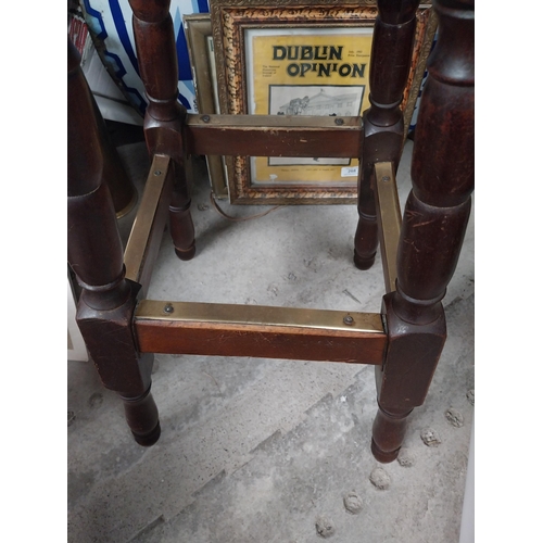 270 - 1970's mahogany and brass bar stool. {73 cm H x 32 cm W x 32 cm D}.