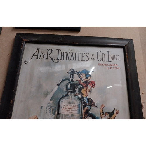 282 - A and R Thwaites Soda Water Dublin framed advertising print. {66 cm H x 51 cm W}.