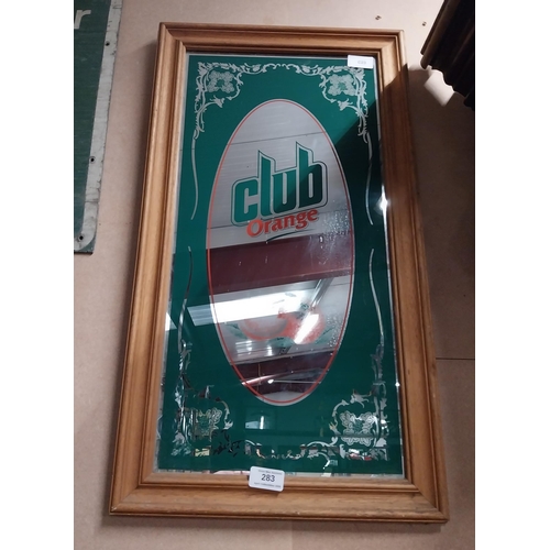 1980's Club Orange framed advertising mirror. {70 cm H x  38 cm W}.