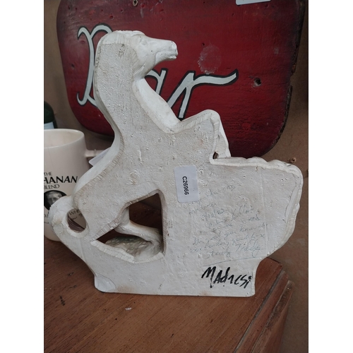 33 - Rolling Rock Premium Beer plaster advertising figure. {28 cm H x 27 cm W x 7 cm D}.