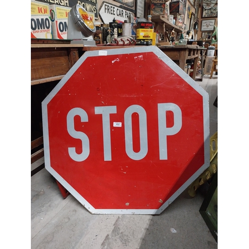 412 - Stop alloy advertising sign. {70 cm H x 77 cm W x 77 cm D}