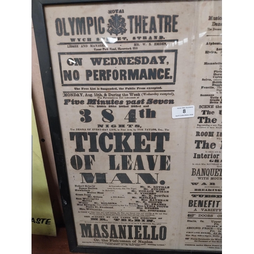 8 - Olympic Theatre framed advertising poster. {64 cm H x 50 cm W}.