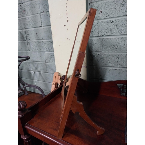 23 - Edwardian mahogany inlaid dressing table mirror. {54 cm H x 42 cm W x 22 cm D}.