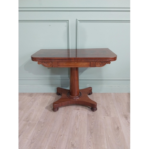 48 - William IV mahogany turn over leaf card table with turned column on plinth base. {72 cm H x 91 cm W ... 