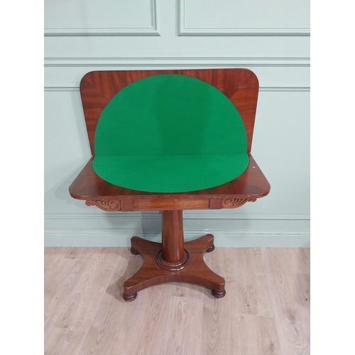 48 - William IV mahogany turn over leaf card table with turned column on plinth base. {72 cm H x 91 cm W ... 