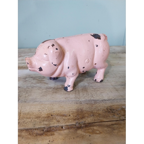 39 - Painted cast iron Piggy Bank. {12 cm H x 20 cm W x 10 cm D}.