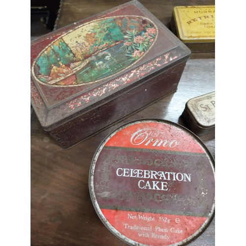 52A - Miscellaneous lot of nine tin plate advertising tins - St Bruno tobacco, Celebration Cake, Oxo, Jaco... 