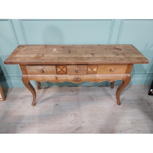 59 - 20th C. pine console table with shaped apron and three short drawers in frieze on cabriole legs. {76... 