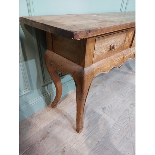 59 - 20th C. pine console table with shaped apron and three short drawers in frieze on cabriole legs. {76... 