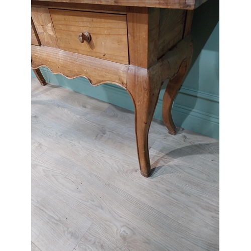 59 - 20th C. pine console table with shaped apron and three short drawers in frieze on cabriole legs. {76... 