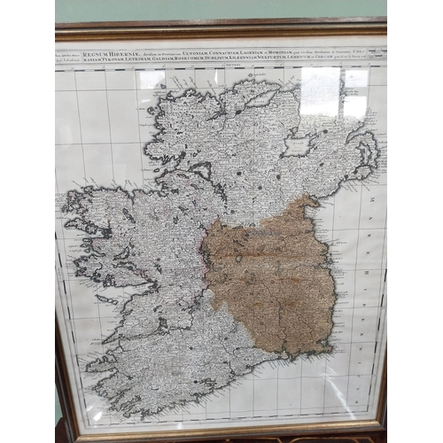 47 - Framed original map of Hibernia mounted in wooden frame. {65 cm H x 55 cm W}.