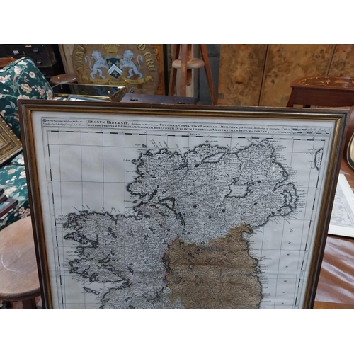47 - Framed original map of Hibernia mounted in wooden frame. {65 cm H x 55 cm W}.