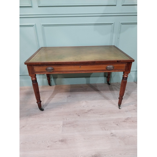 45 - Exceptional quality Regency mahogany and ebonised inlay desk with inset leather top on reeded legs. ... 