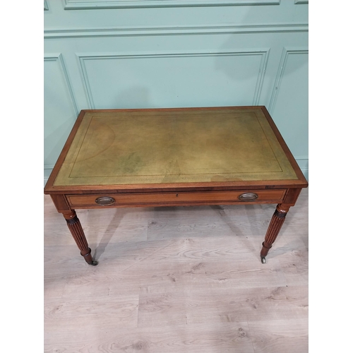45 - Exceptional quality Regency mahogany and ebonised inlay desk with inset leather top on reeded legs. ... 