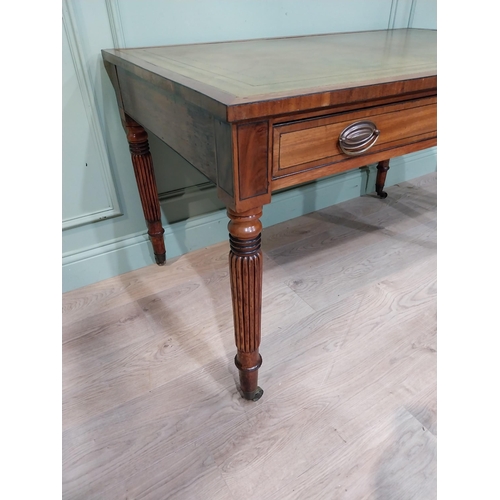 45 - Exceptional quality Regency mahogany and ebonised inlay desk with inset leather top on reeded legs. ... 