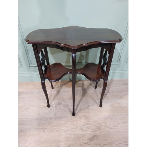 53 - Edwardian mahogany shaped top lamp table on cabriole legs. {71 cm H x 73 cm W x 41 cm D}.