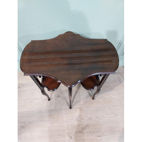 53 - Edwardian mahogany shaped top lamp table on cabriole legs. {71 cm H x 73 cm W x 41 cm D}.