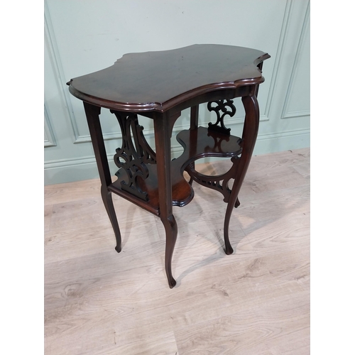 53 - Edwardian mahogany shaped top lamp table on cabriole legs. {71 cm H x 73 cm W x 41 cm D}.