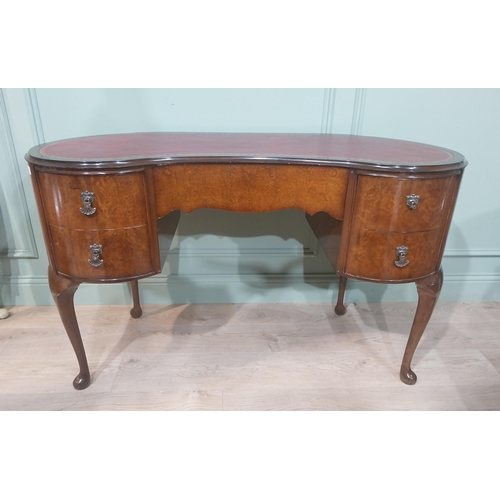 44 - 1940's walnut kidney shaped desk with inset leather top on cabriole legs. {78 cm H x 125 cm W x 56 c... 