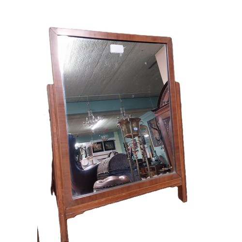 23 - Edwardian mahogany inlaid dressing table mirror. {54 cm H x 42 cm W x 22 cm D}.