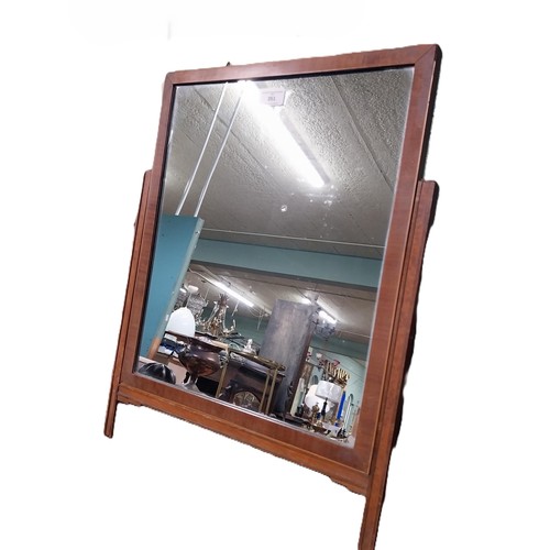 23 - Edwardian mahogany inlaid dressing table mirror. {54 cm H x 42 cm W x 22 cm D}.