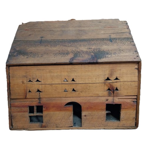 17 - Early 20th C. pine model of a House. {37 cm H x 28 cm W x 32 cm D}.