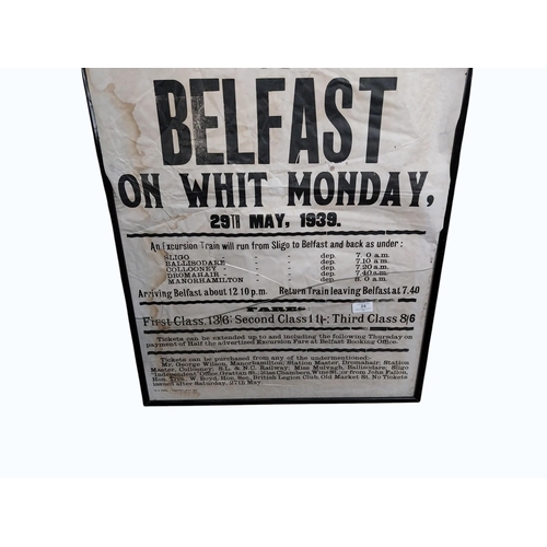 24 - Framed original Sligo Leitrim and Northern Counties Railway Excursion to Belfast travel poster. {91 ... 