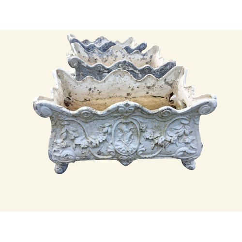 702 - Five metal planters in the Victorian style. {18 cm H x 50 cm W x 28 cm D}.