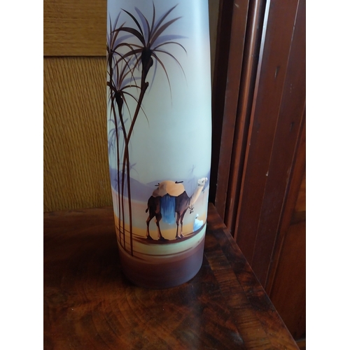10 - Pair of 20th. C. hand painted glass vases. { 30cm H X 10cm Dia }.