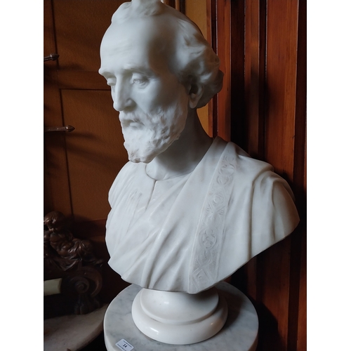 14 - 19th. C. hand carved Carrara marble bust of  