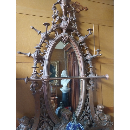 15 - Decorative 19th. C. cast iron hallstand with marble top, in the Coalbrookdale manner. { 260cm H X 12... 