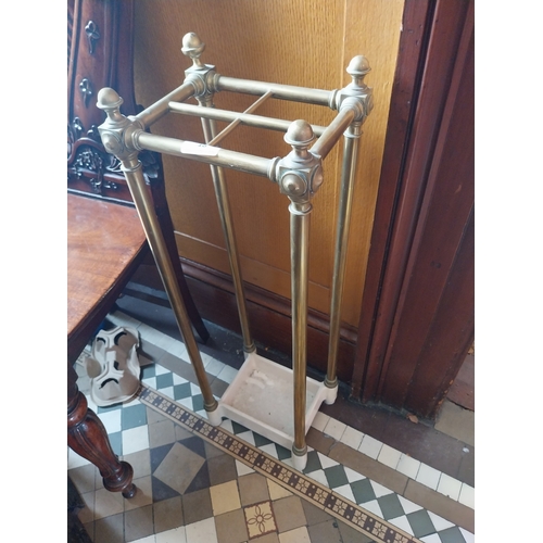 18 - 19th. C. brass and cast iron stick stand. { 70cm H X 24cm W X 18cm D }.