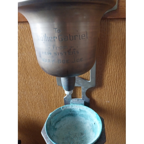 19 - 19th. C. brass wall mounted Holy Water Font { 14cm H X 20cm W X 14cm D }.